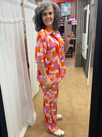 2-Piece Blouse + Relaxed Pants Resort Wear Set
