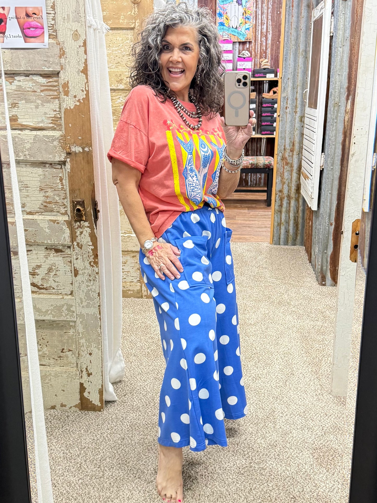 Blue Polka Dot Pull-on Pants
