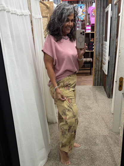 MAUVE DROP SHOULDER TEXTURED WASHED TOP