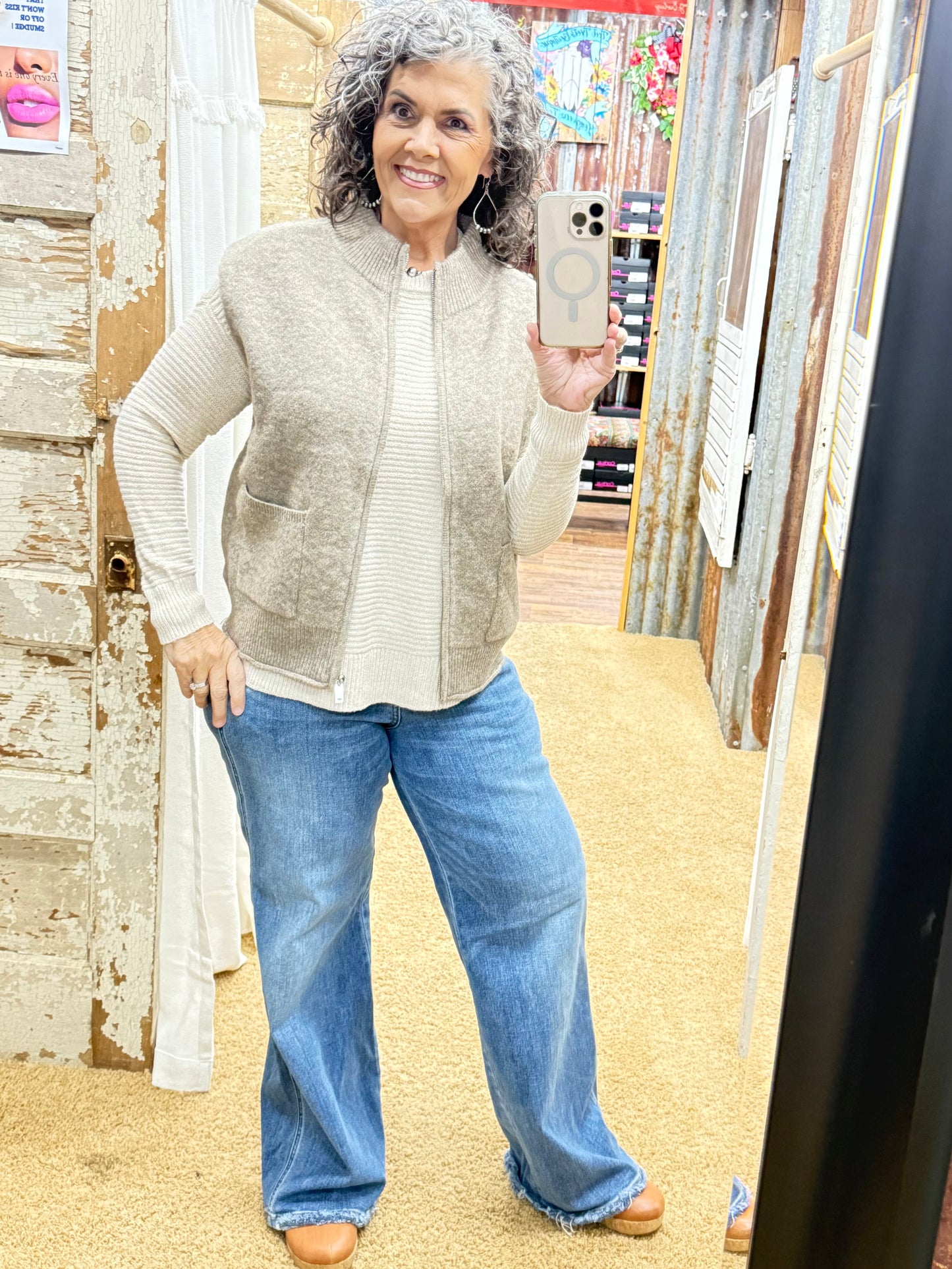 MOCHA SWEATER VEST WITH PATCH POCKETS