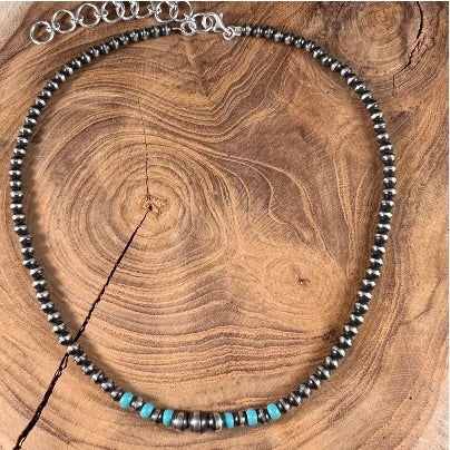 BOHO SOL Turquoise & Navajo Pearl 14" Necklace T389