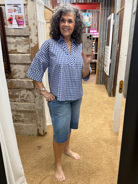 Indigo Checkered Blouse