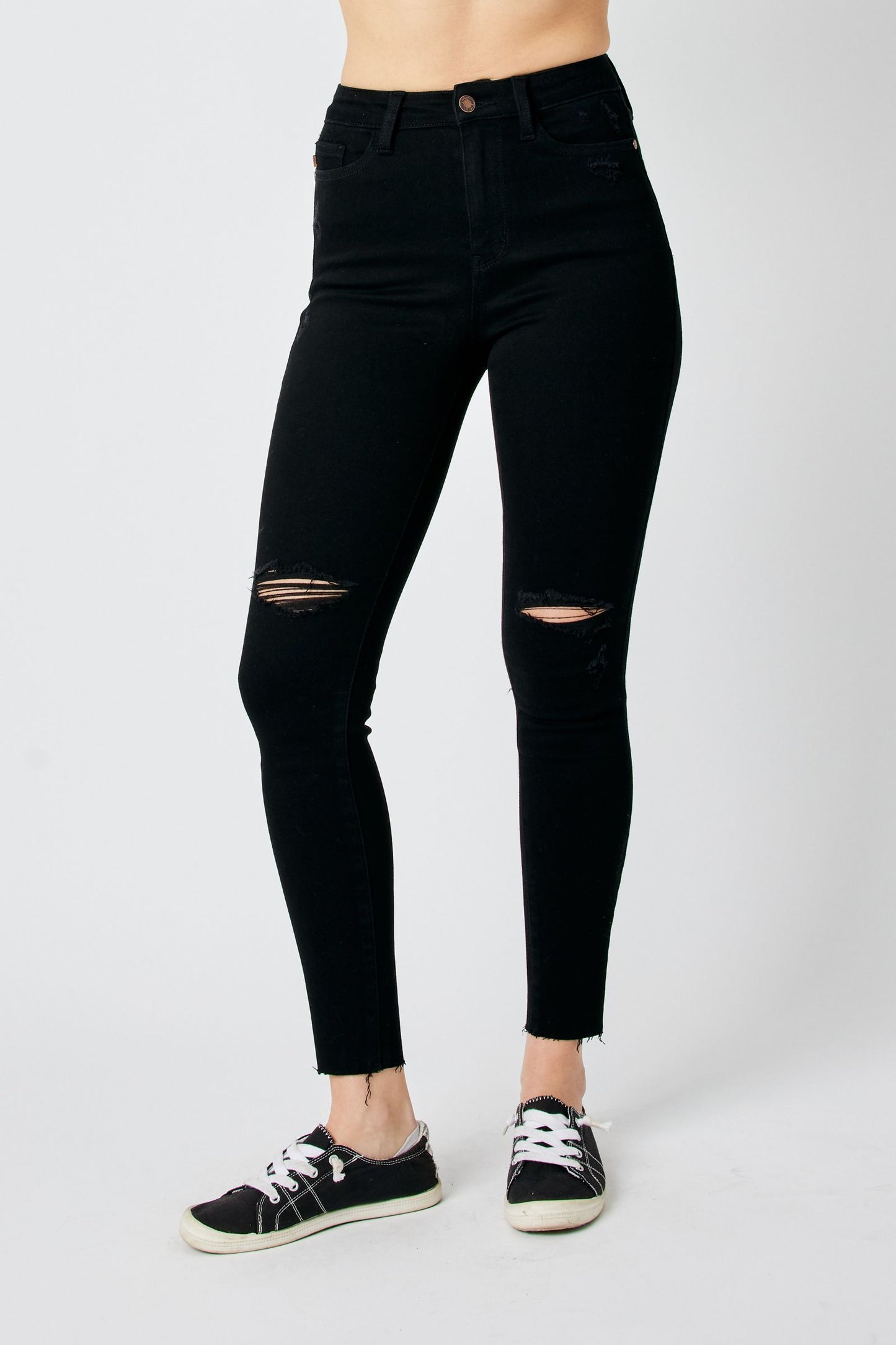 Judy Blue H/W Black Destroy Knee Raw Hem Skinny 88562