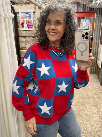 AMERICANA CHECKERED SWEATER TOP