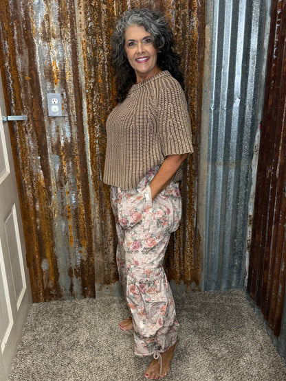 BlueVelvet Floral Print Parachute Wide Leg Cargo Pants