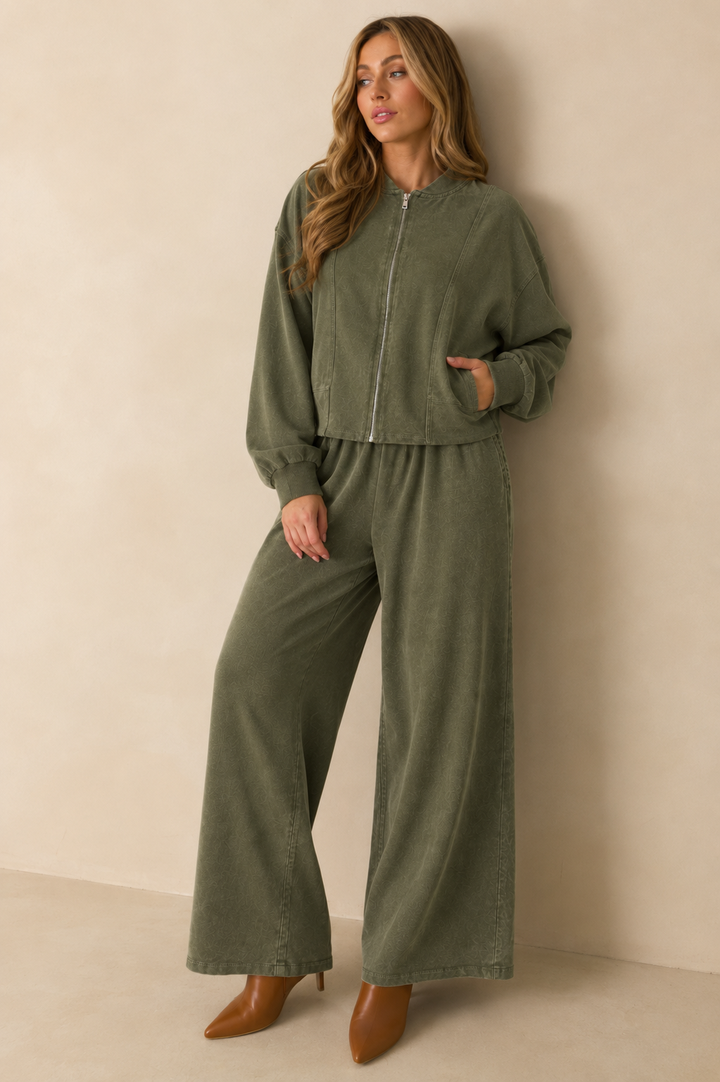 Brad & Rena Wren Mineral Wash Zip-Up Jacket - Olive
