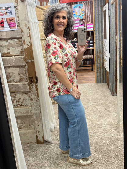 Porcelain Petals V-Neck Top