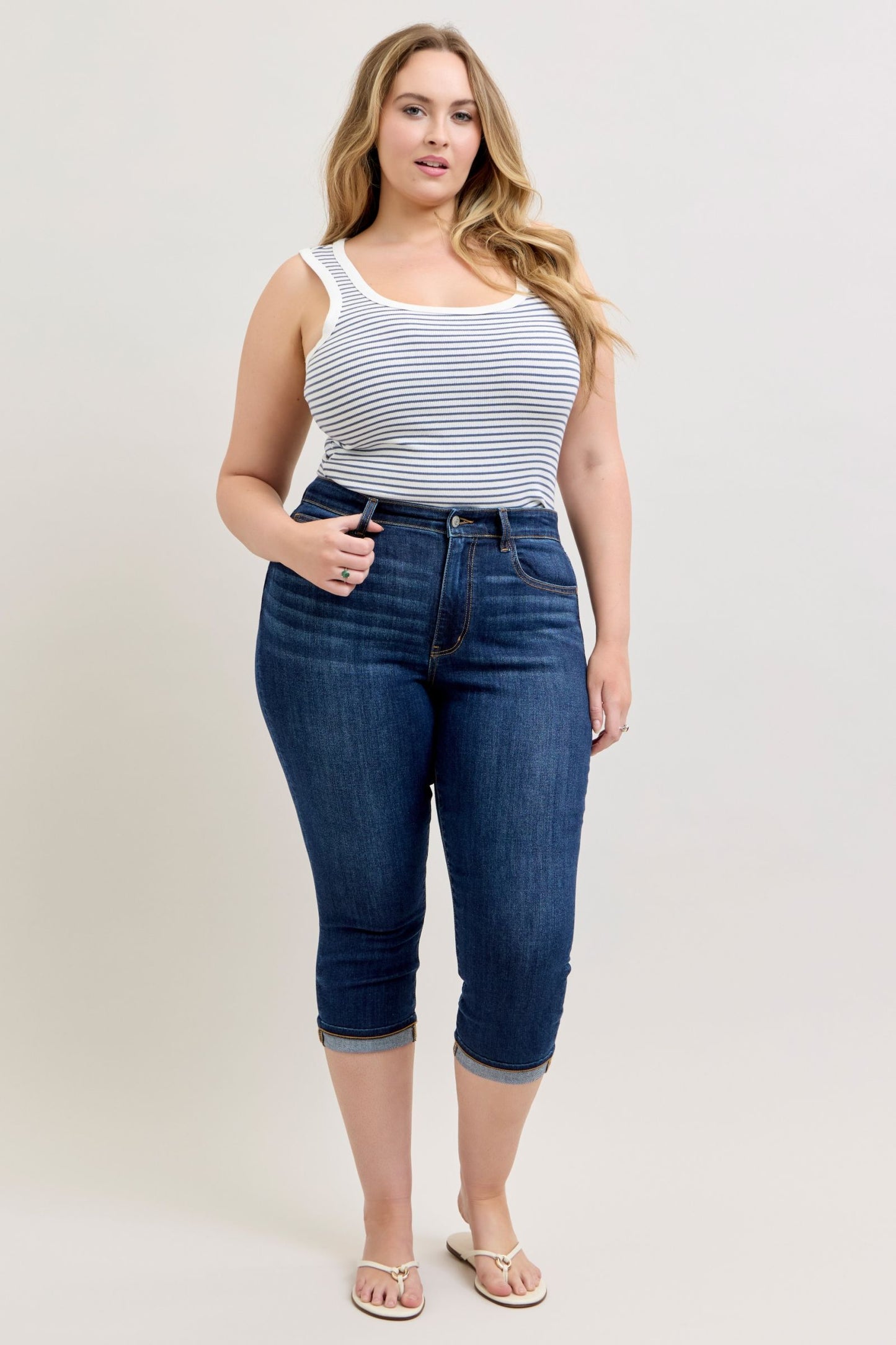 Judy Blue HW Capri w/ Single Cuff Jeans 72123