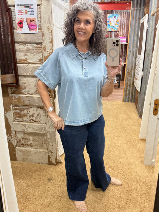 LIGHT DENIM SOFT WASHED DENIM TOP
