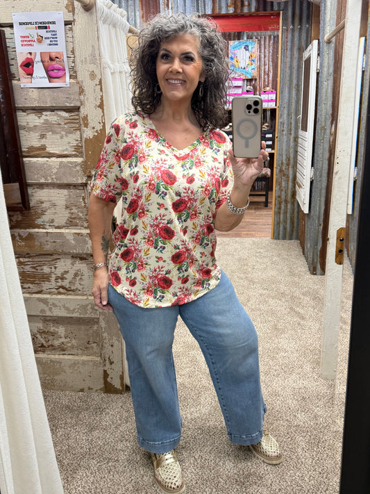 Porcelain Petals V-Neck Top