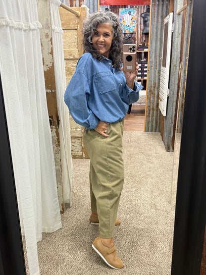 Brad & Rena Relaxed Denim-Inspired Long-Sleeve Top