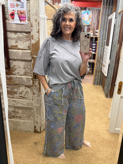 GREY WASHED COTTON SLUB OVERSIZED TOP