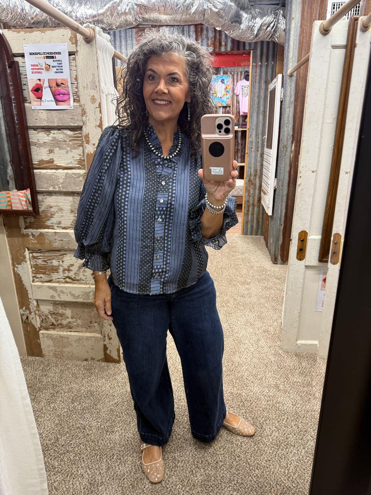 Entro Midnight Polka Dot/Stripe Top