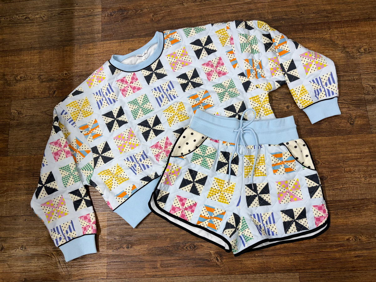 Poppy and Pine Quilted Kaleidoscope Sweatshirt and Shorts Set