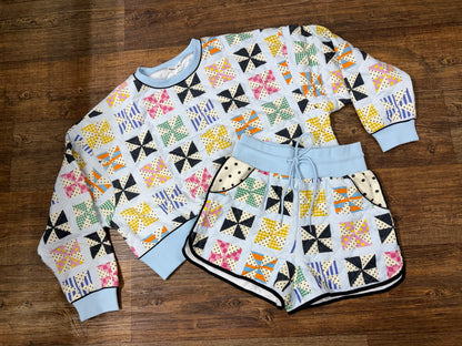 Poppy and Pine Quilted Kaleidoscope Sweatshirt and Shorts Set