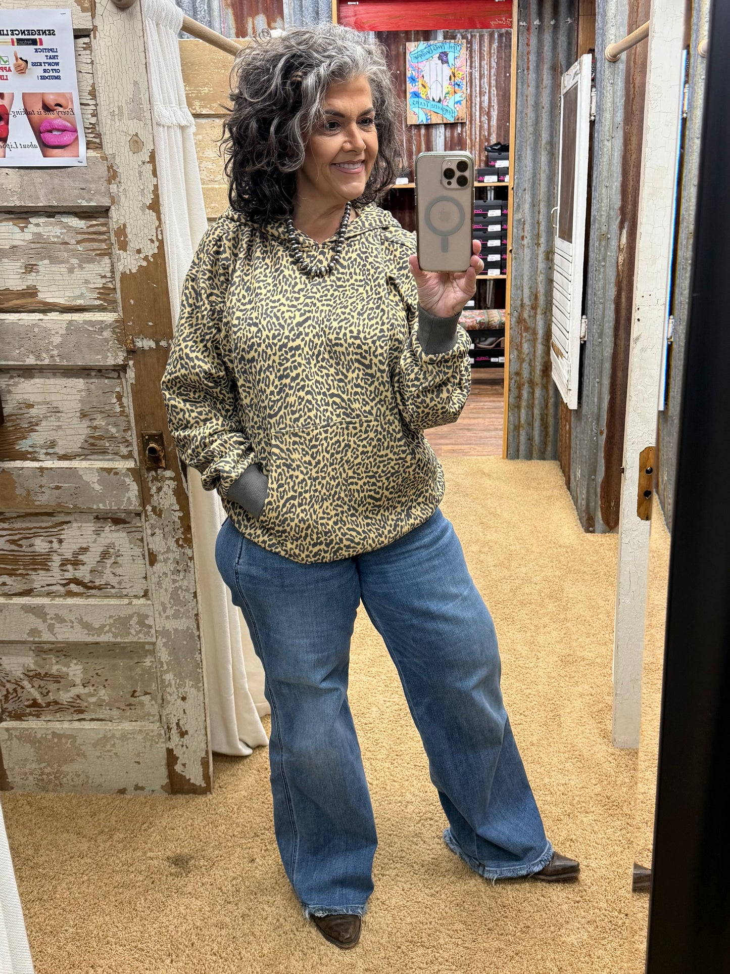 Leopard Printed Fleece Hoodie