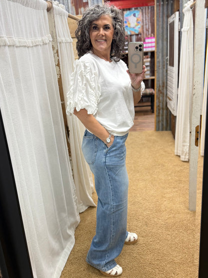 Off White Ruffled Mineral Wash Top