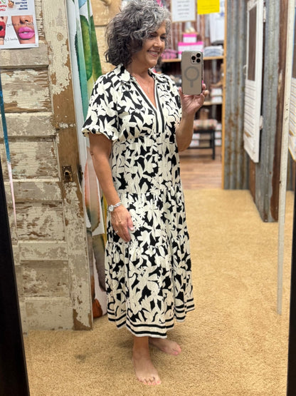 Botanical Print A Line Tiered Dress