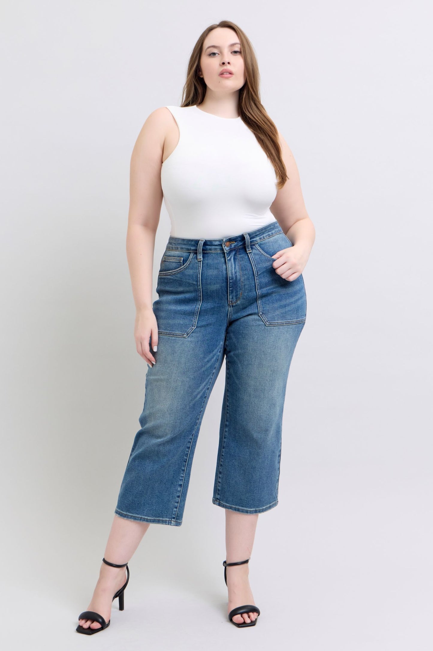 Judy Blue High Waist Utility Pockets Crop Wide Leg Jean 88904