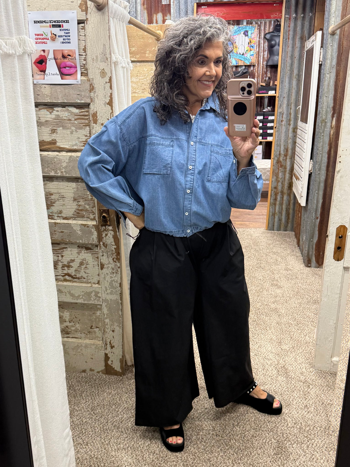 Brad & Rena Relaxed Denim-Inspired Long-Sleeve Top