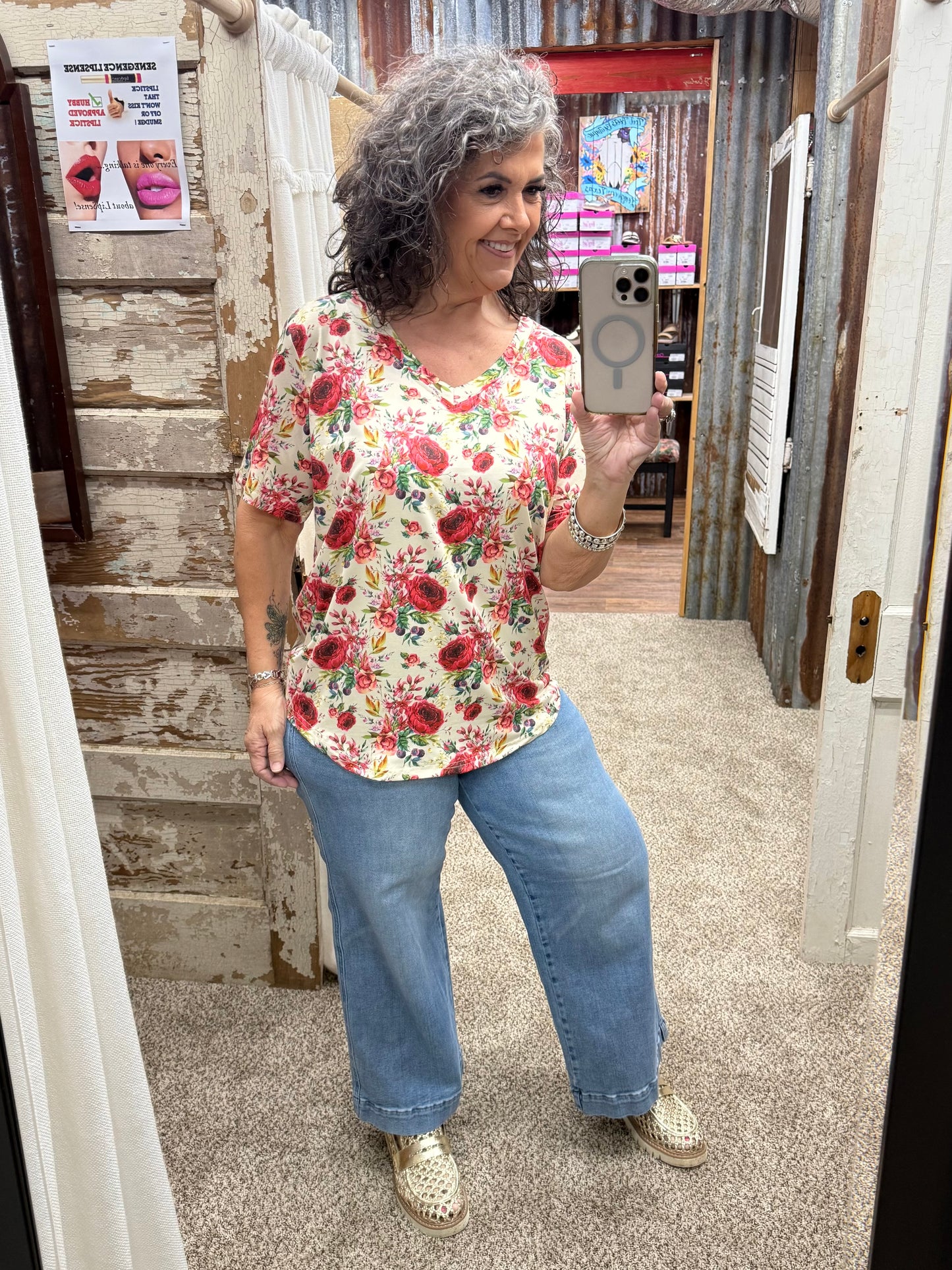 Porcelain Petals V-Neck Top