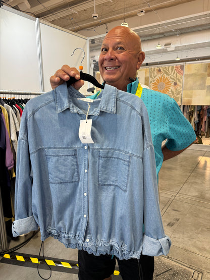 Brad & Rena Relaxed Denim-Inspired Long-Sleeve Top