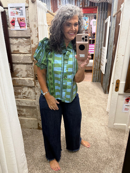 Entro Mixed Olive Print Top