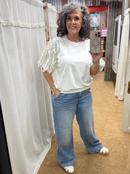 Off White Ruffled Mineral Wash Top