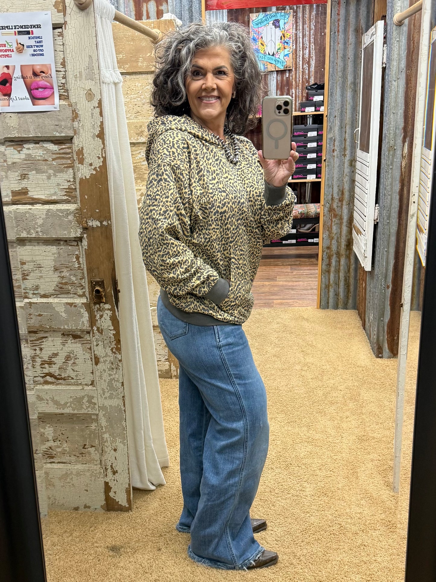 Leopard Printed Fleece Hoodie