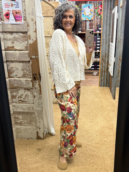 CAMEL CROCHET LACE DETAILING WASHED COTTON SLUB TOP