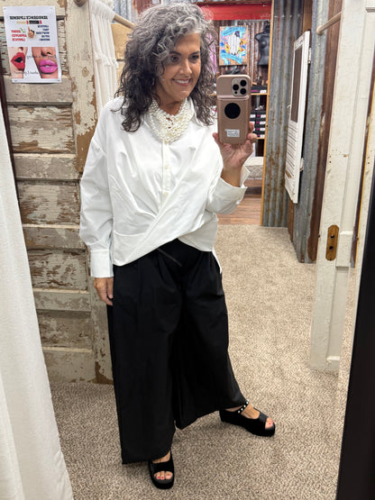 Brad & Rena Draped Oversized Tunic Top - White