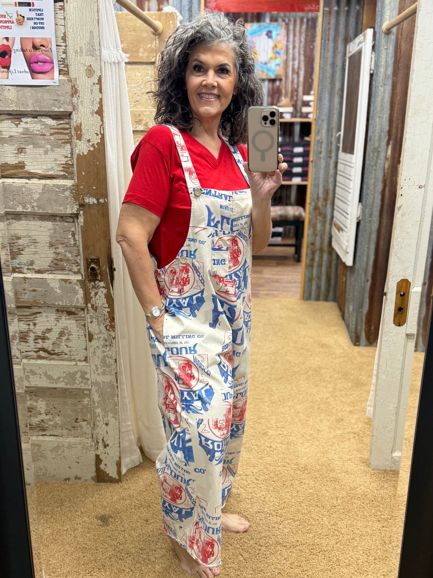 Vintage Flour Sack Print Overalls