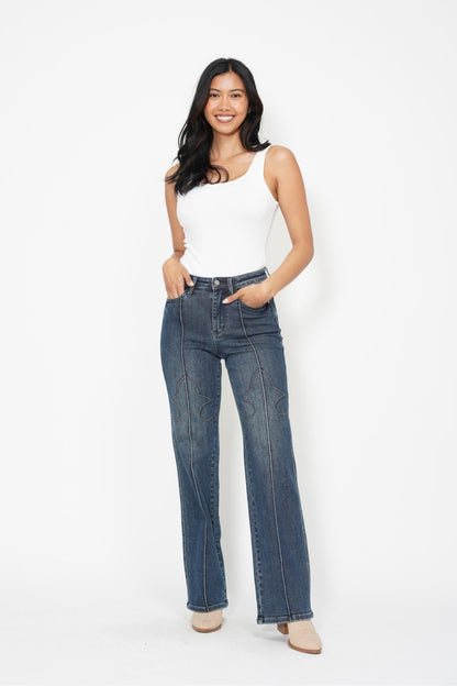 Judy Blue High Waist Western Seam Detail Straight Leg Jeans 88841