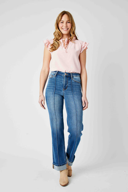 Judy Blue HW Front Seam Detail & Cuffed Straight Leg Jean 82571