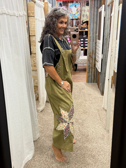 Patchwork Adjustable Strap Bib Overalls