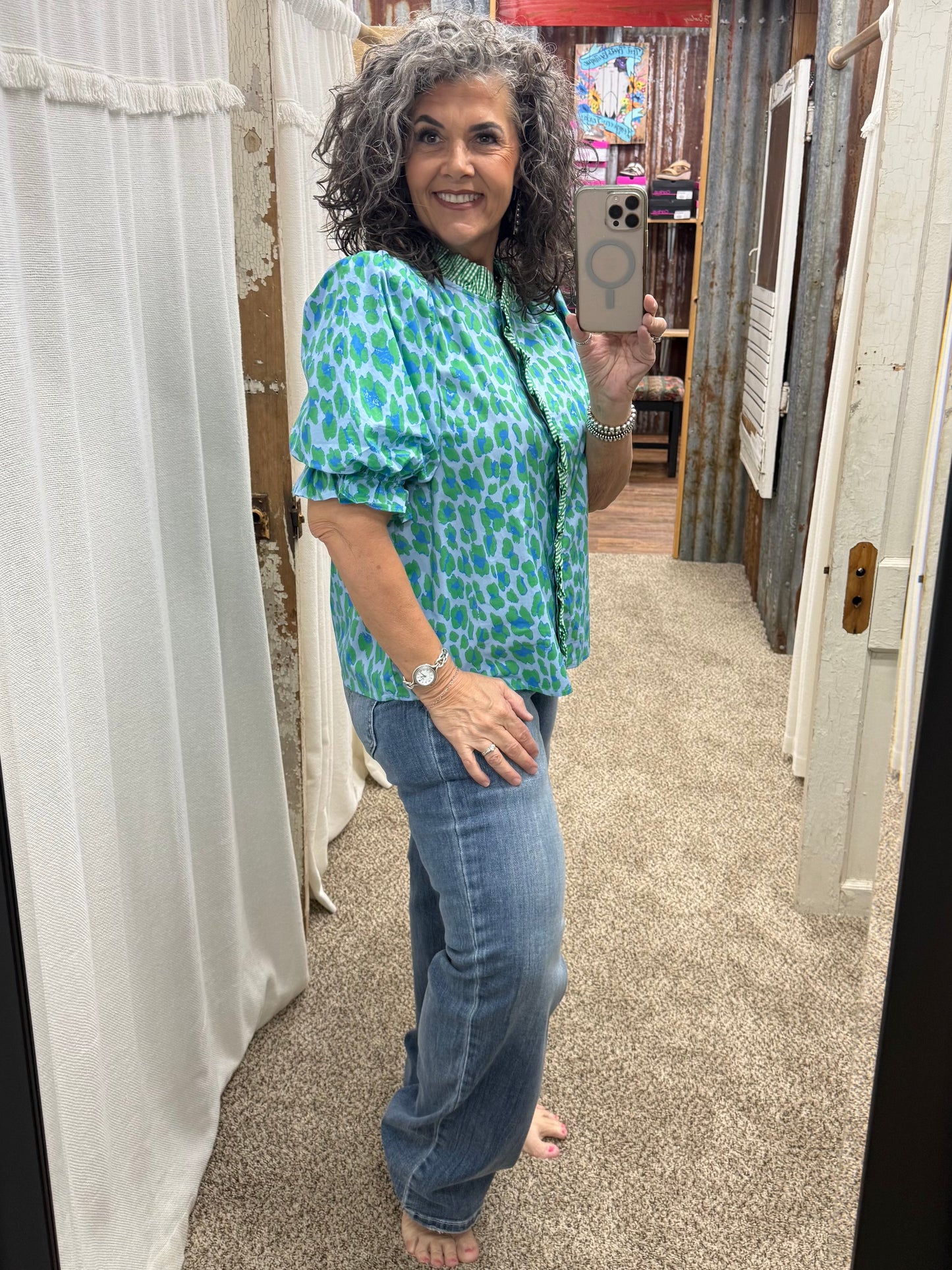 Green Leopard Top