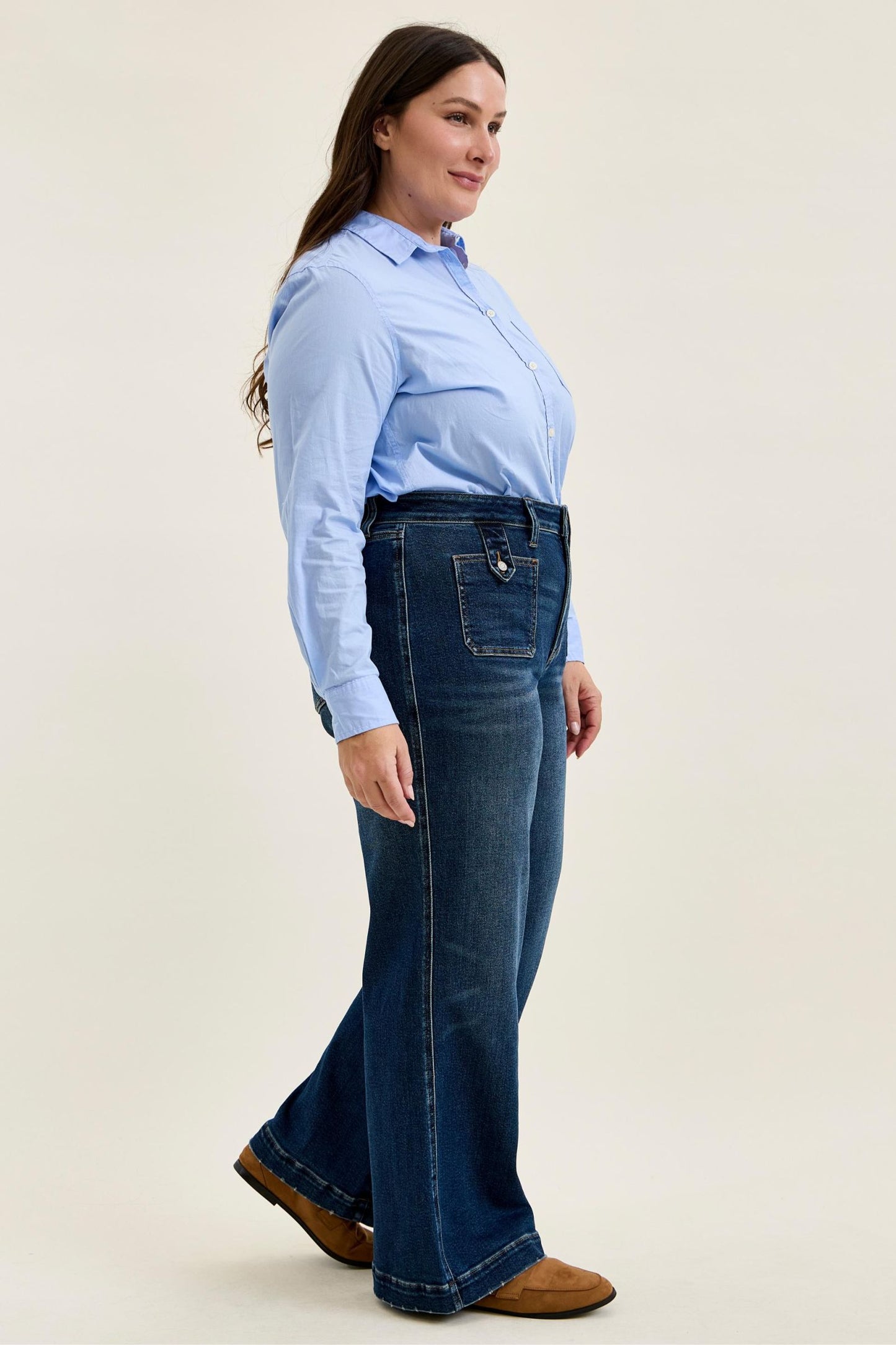 Judy Blue HW LUX Retro Wide w/ Front Patch Tab Closure DK Retro Fade Indigo Jeans 881159