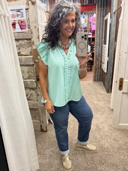 UMGEE Green Stripe Ruffle Top