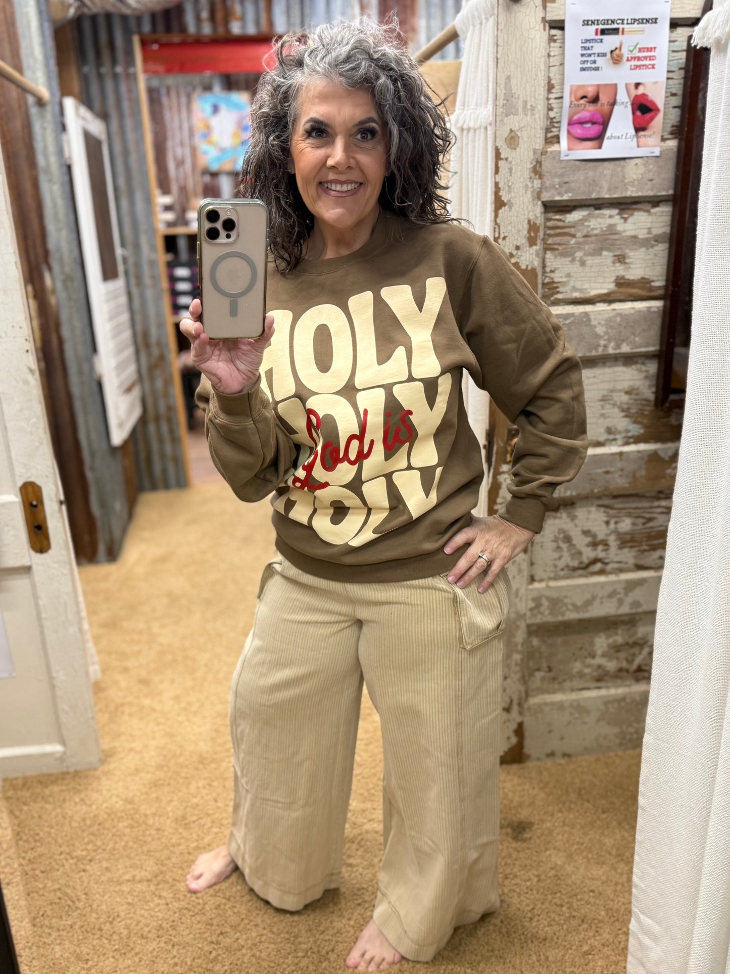 WASHED STRIPED LATTE TWILL PANTS