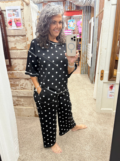Scuba Polka Dot Lounge Set: BLACK/WHITE
