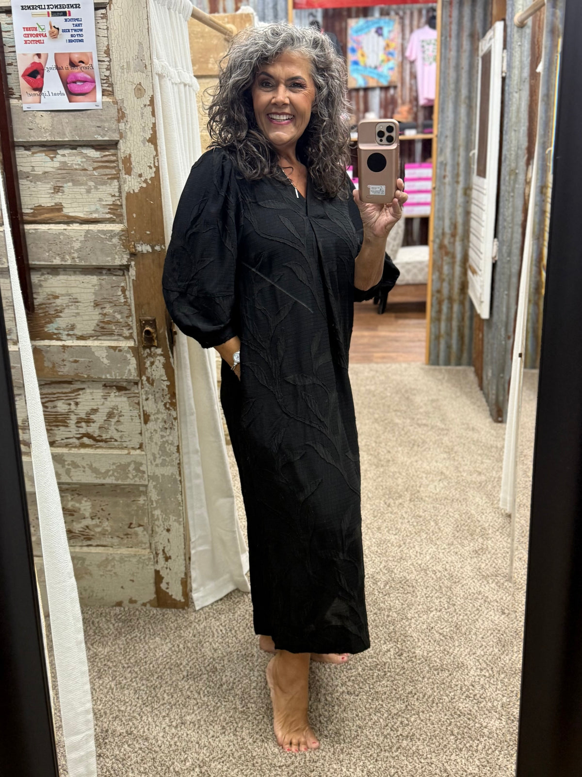 Umgee Black Jacquard Collared Midi Dress