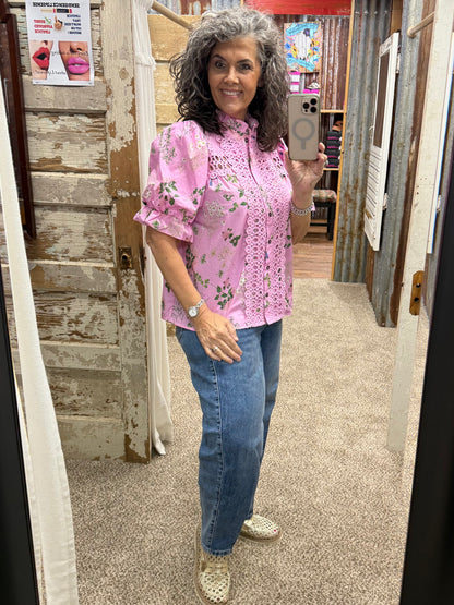 Pink Crochet Lace Entro Top