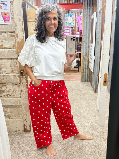 Red / White Polka Dot Heavy Scuba Barrel Lounge Pants