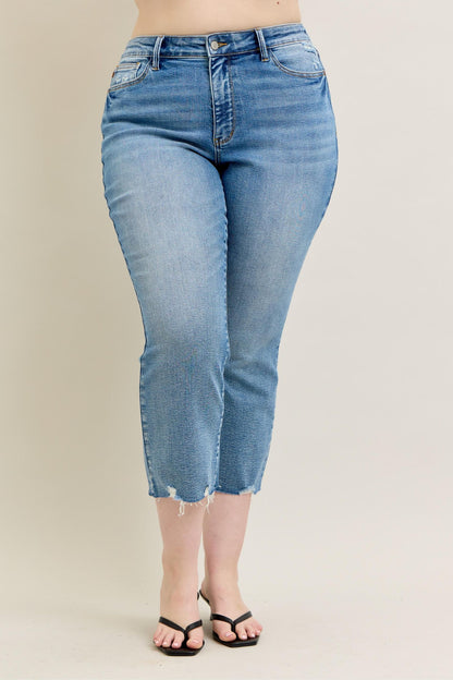 Judy Blue Mid Rise Vintage Wash Destroy Hem Kick Flare Jeans 88979