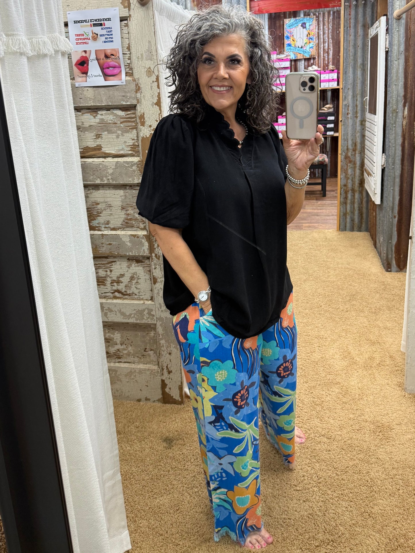 UMGEE Cerulean Floral Print Wide Leg Pants