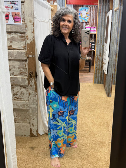 UMGEE Cerulean Floral Print Wide Leg Pants