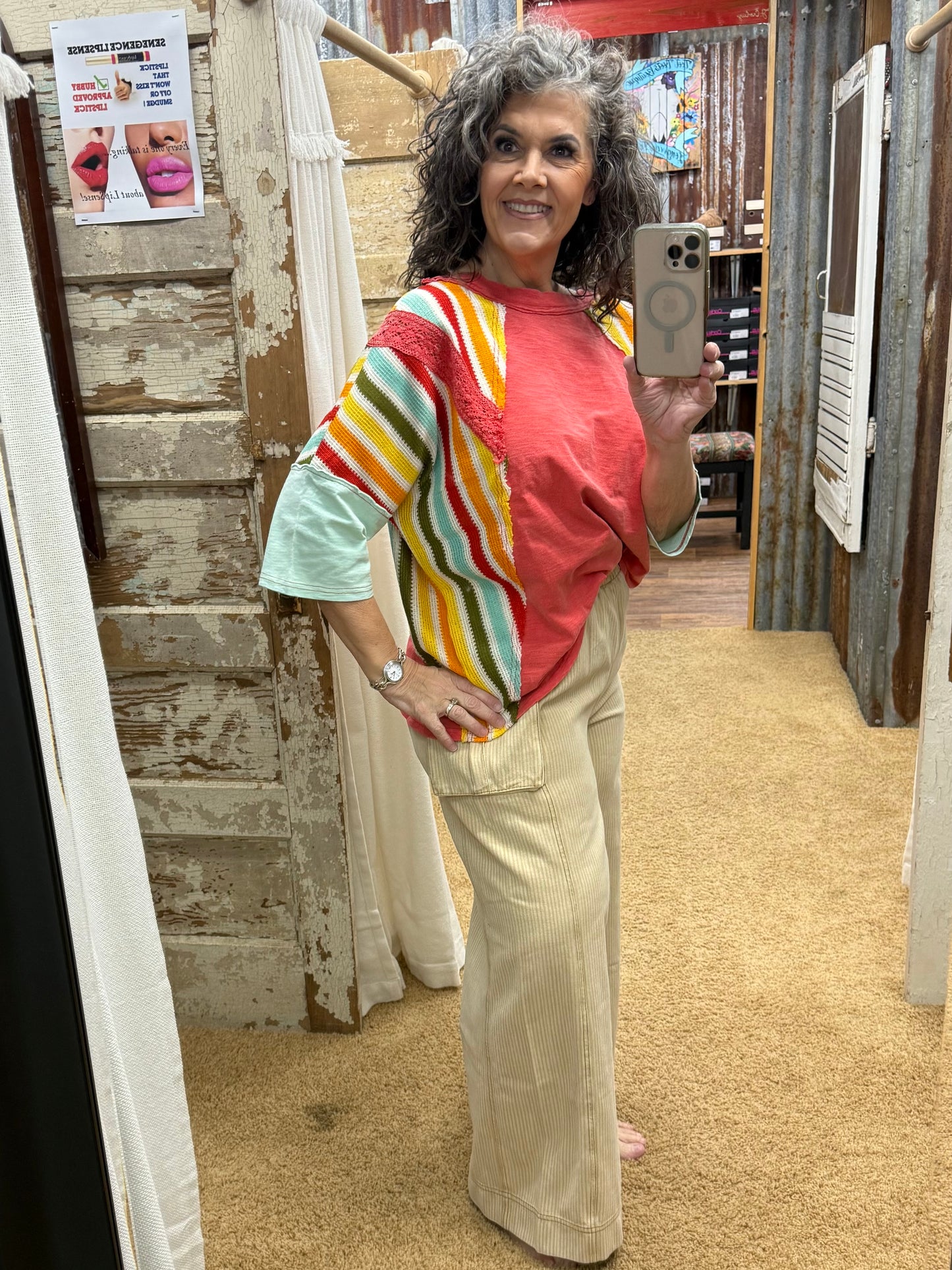 WASHED STRIPED LATTE TWILL PANTS