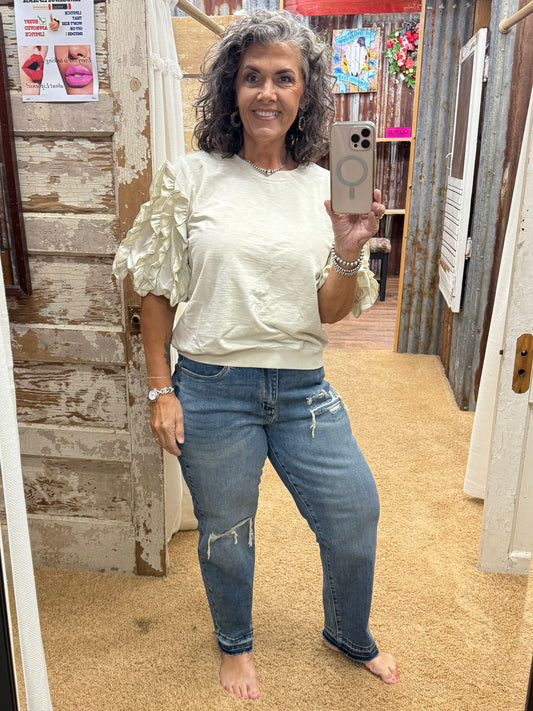 Ecru Ruffled Mineral Wash Top