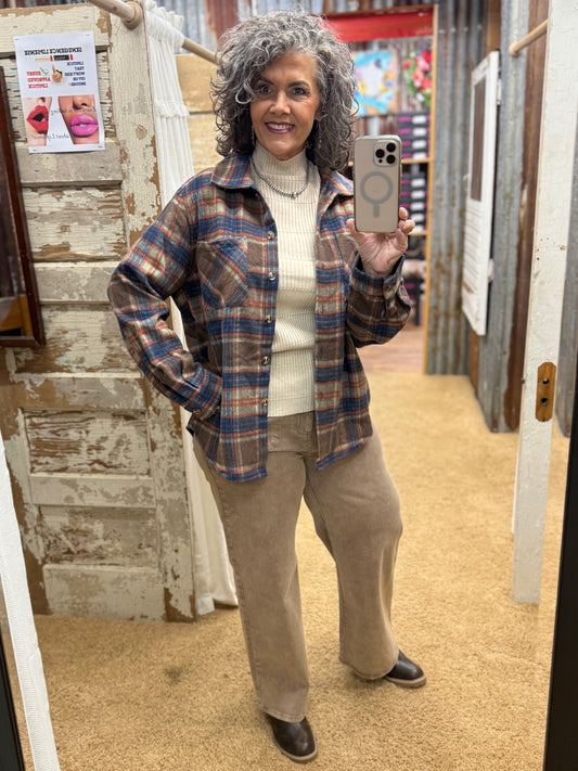 Brown & Navy Plaid Shacket
