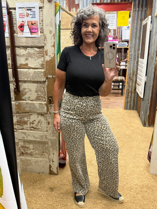 ANIMAL PRINT WASHED TWILL PANTS
